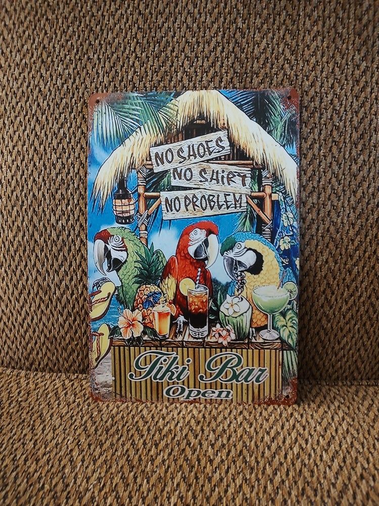 TIKI BAR METAL SIGN. 12" X 8". NEW. PICKUP ONLY