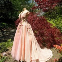 Floral Gown Off the Shoulder Straps Puffy A line Hand Made Floral Dress