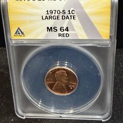 1970 S Brilliant Uncirculated Lincoln Large Date Penny Graded At MS64 6-19 