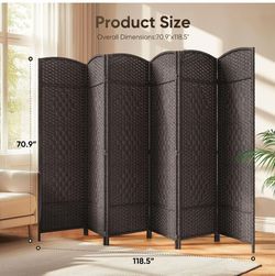 Rattan Room Divider, 6-Panel Folding Privacy Screen 6ft. Extra Wide
Double way hinges,Wood frame,Freestanding temporary partition wall divider,Bedroom