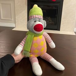 Bright Sock Monkey Pink Kathleens Designs 18&quot; Plush Stuffed Animal Toy EUC 