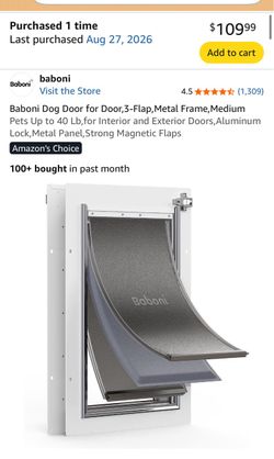 Baboni Dog Door for Door,3-Flap,Metal Frame,Medium Pets Up to 40 Lb,for Interior and Exterior Doors,Aluminum Lock,Metal Panel,Strong Magnetic Flaps; d