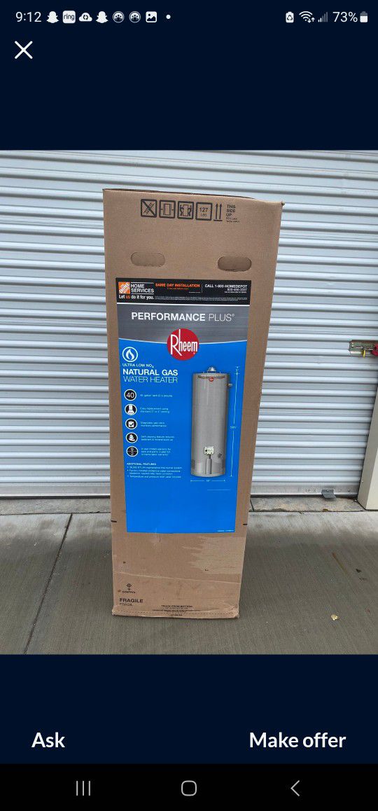 Brand New 40 Gallon Performance Plus Natural Gas Water Heater 