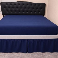 King Bed Frame & Padded Tufted Headboard – Modern Black Metal Platform