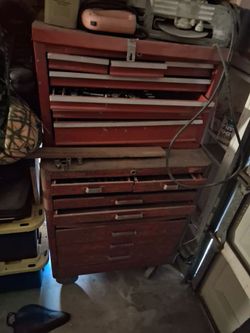Red Metal Tool Chest on Wheels