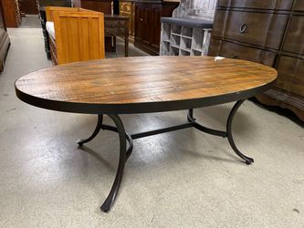 Oval Metal and Wood Cocktail Table