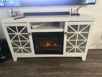 “White TV Stand with Electric Fireplace & Heater – 58 in.”