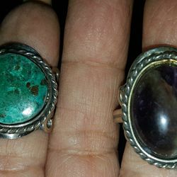Turquoise and Onix real Stone adjustable rings Alpacha made in Machu Pichu Peru