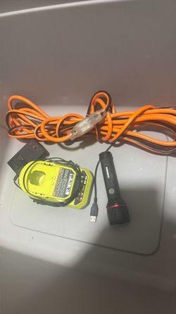 Ryobi Battery Charger, Husky Flashlight, Extension Cord Bundle
