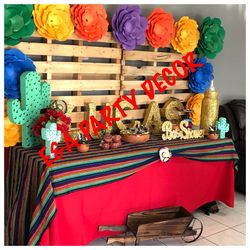 Fiesta backdrop and table set up