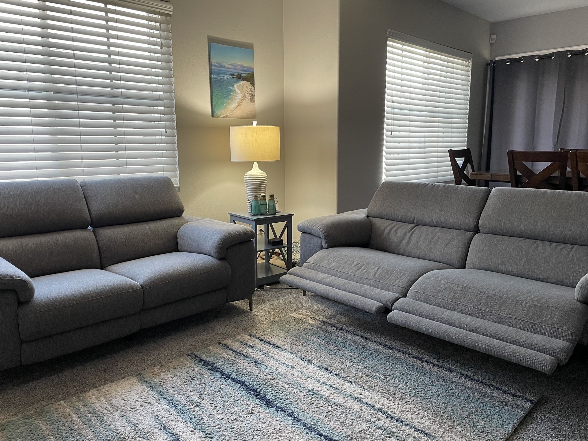 (Living Spaces)Sofa and Loveseat- Power Reclining Sofa And Love Seat with Adjustable Headrest & USB