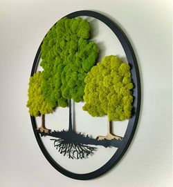 Three Trees Made of Preserved Reindeer Moss. Natural Interior Art
