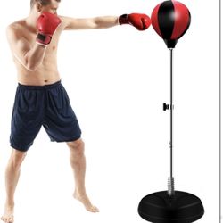 Boxing Bag On Adjustable Stand & Boxing Gloves 