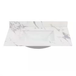 37 in. W x 22 in. D Engineered Stone Composite White Rectangular Undermount Single Sink Vanity Top in Toscana=Pa-164