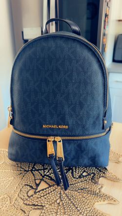 Michael Kors Dark Blue Logo Medium Size Backpack with Gold Hardware