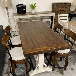 Wooden Height Table and 4 Bar Chairs Dining Room Table Set ⭐No Needed Credit Check 💛 $39 Down Payment with Financing


0629