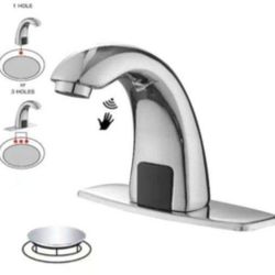 BWE Automatic Sensor Touchless Bathroom Sink Faucet With Deck Plate & Pop Up Drain In Polished Chrome