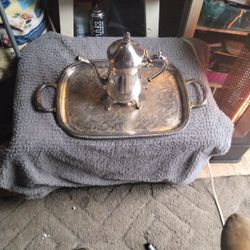 Silver Plated Tray And Tee Pot 