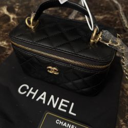 Chanel Long Vanity Case with Chain Top Handle Lambskin Black