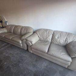 Genuine Creme Leather Sofa And Loveseat