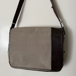 Tumi Taupe and Dark Brown Canvas Messenger Bag
