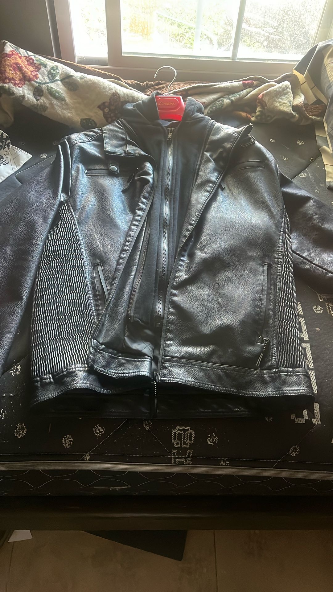 Zip Up Leather Jacket, Size Medium 