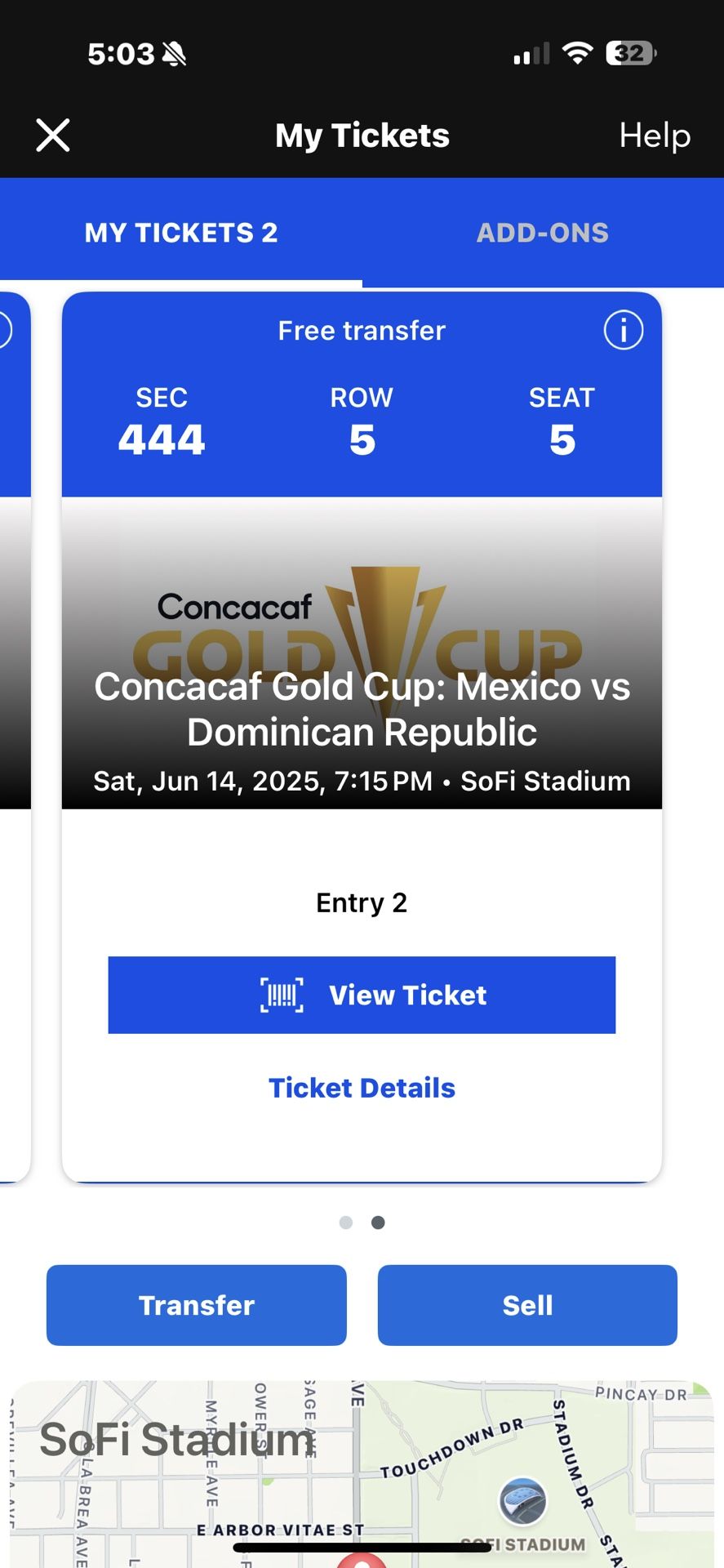 Gold Cup Tickets – Sec 444 Row 5 – 2 Seats Together!