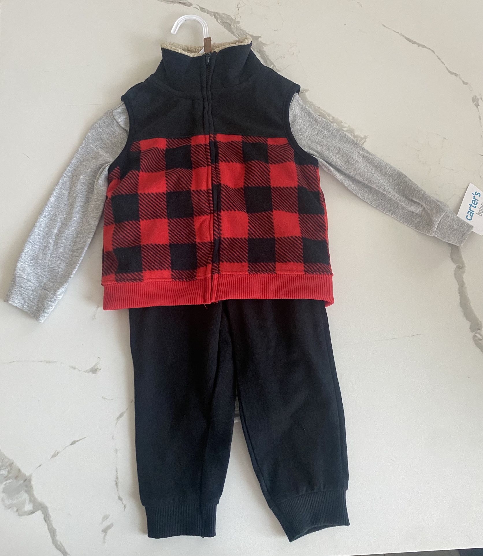 Plaid Vest with Gray Sleeves Outfit Winter Warm Fall Fashion 18-24 3 Pieces Gray