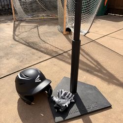 Easton Baseball helmet T-stand and new football gloves