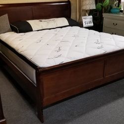 Brand New Dark Cherry/White/Gray/Black Sleigh Queen Bedframe