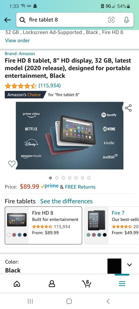 Amazon Fire tablet. 