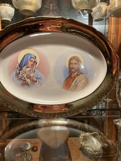 Vintage 1930s Sabin Crest-O-Gold 22K Gold Rim Religious Theme China Platter - 16 x 12 