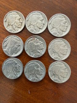 Buffalo Nickels - 9 x full date coins - XF