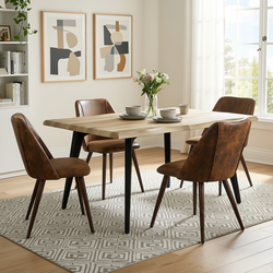 Homy Casa LANCELOT+KALI 5PC Dining Set 63" Table with 4 Upholstered Chairs in Walnut Finish