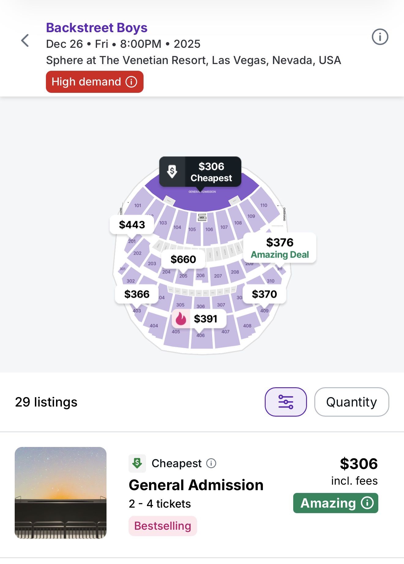 Backstreet Boys Sphere GA TICKET 12/26 8pm