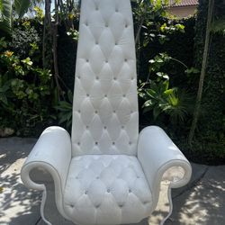 KENDI Casa Italia White Faux leather, Tufted, Mirror Accent, Long Back Chair