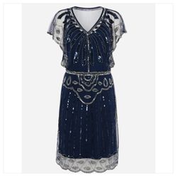 1920s Great Gatsby Flapper Prom Cocktail Party Dress+Retro Hair Accessories  Size M/L(6/8)