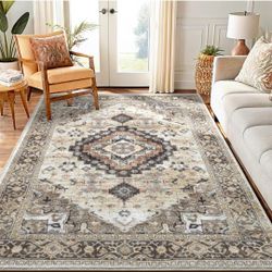 Smiry Area Rugs for Living Room Bedroom, Machine Washable 5x7 Vintage Rug, Soft Plush Bedside Floor Carpet for Farmhouse Nursery Kitchen Laundry Home 