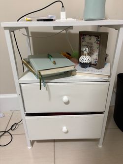 White 2-Drawer Nightstand with Open Shelf