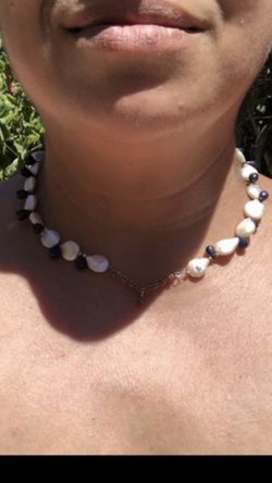 Coin pearls and sapphire beads gemstone necklace