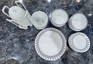 Corelle Vitrelle Dish Set Black & White (set of 12)