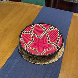 (2) African Rwanda Woven Basket, Sisal & Sweetgrass, wall hanging decor, fruit bowl