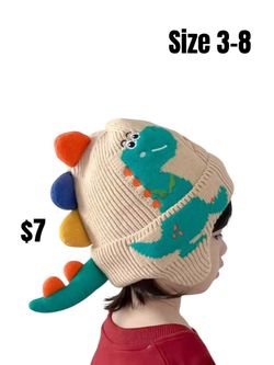 Kids Dinosaur Knit Beanie Hat Size 3-8❤️❤️❤️