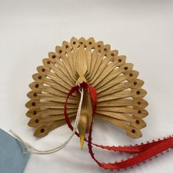 Hand Carved Wood Peacock Ornament