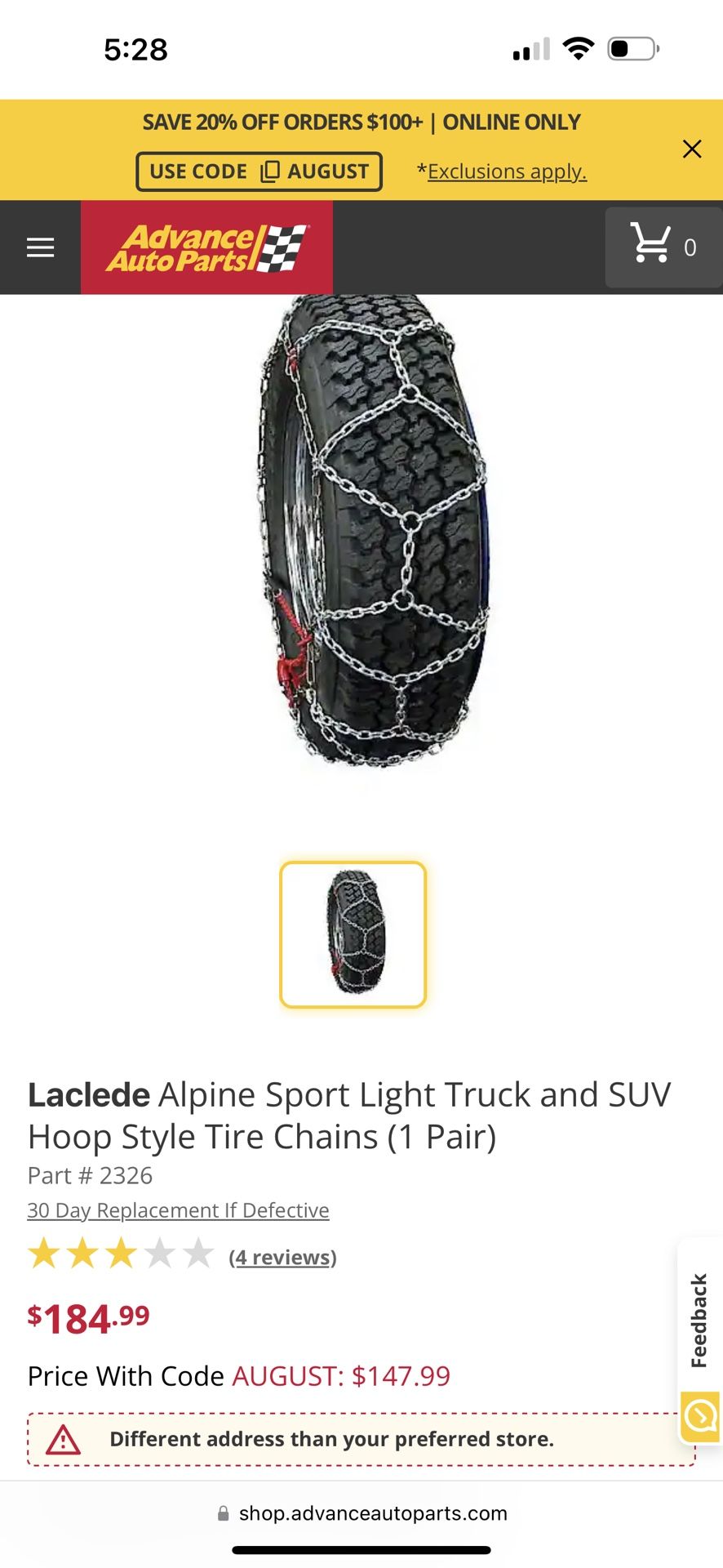 Laclede Alpine Sport Light Truck and SUV Hoop Style Tire Chains (1 Pair