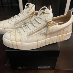 Giuseppe Zanotti Frankie “Paint Splatter White Gold” Size 12
