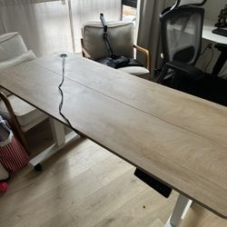 Electric Adjustable Table, White and Oak Color 55incj