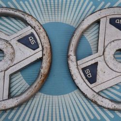  45 LB. PAIR  OF OLYMPIC EASY GRIP PLATES 