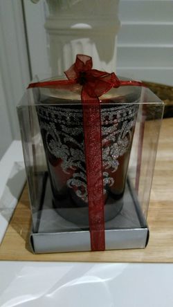 New Maroon and silver glitter candle holder with a candle