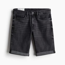 &DENIM by H&M Men's Slim Fit Denim Shorts Black Size 28 Foldover Cuffs